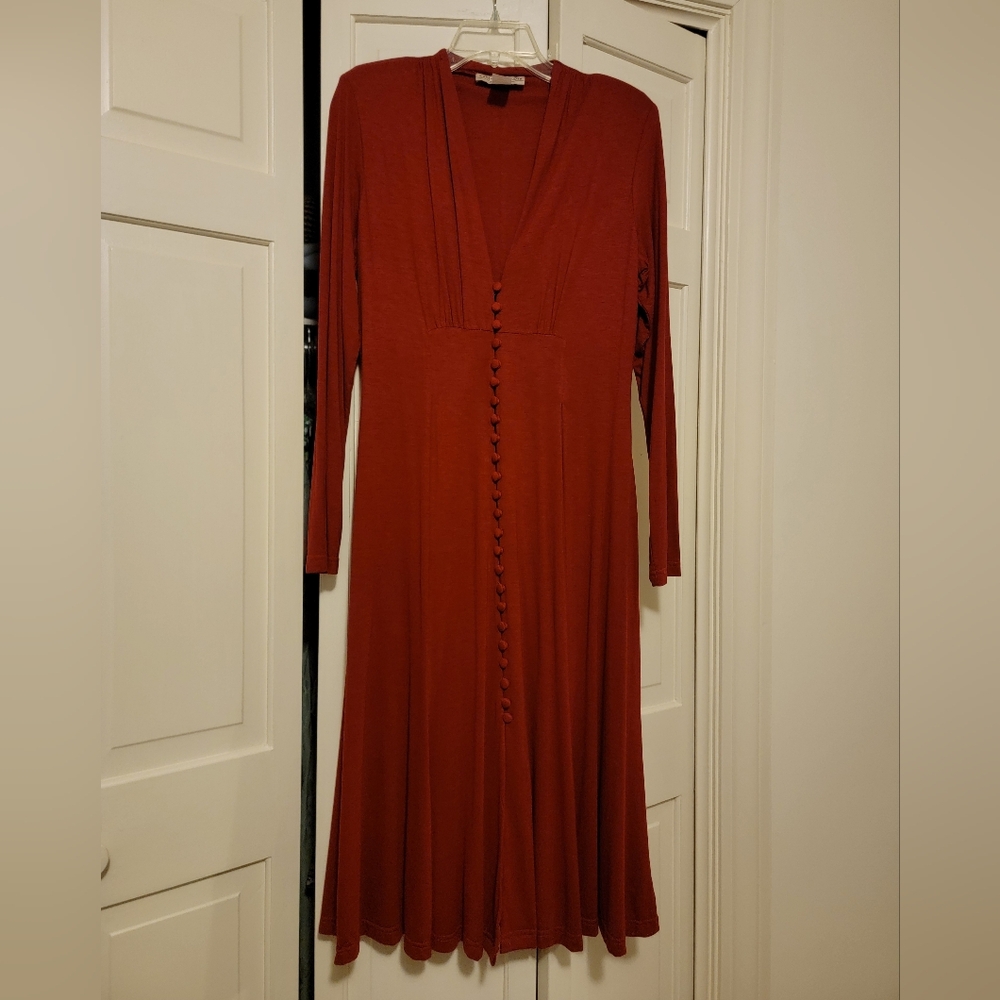 Boston Proper Long Sleeve Rust Dark Red Dress Size Large EUC